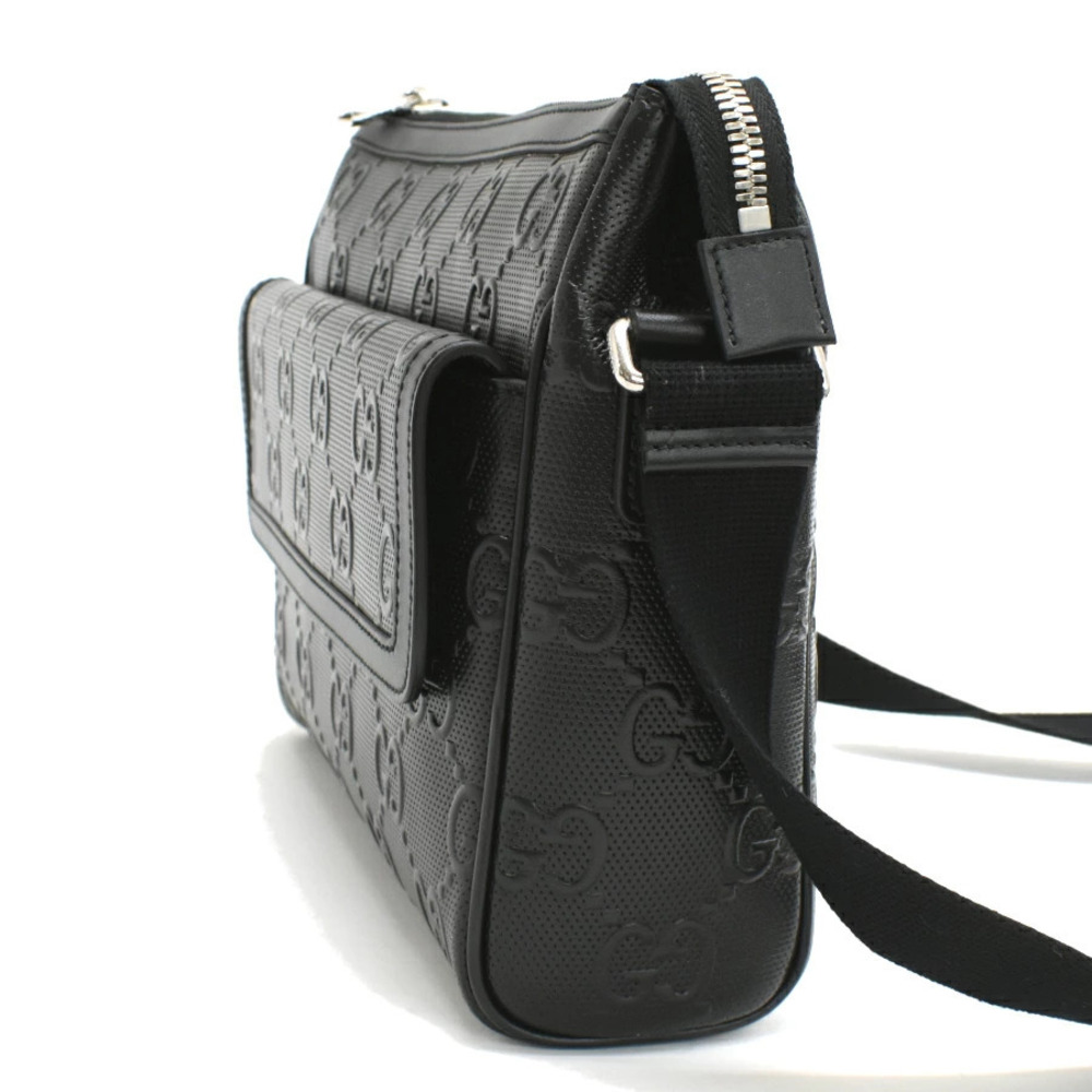 Gucci GG Embossed Messenger Bag Shoulder Leather Black - Picture 2 of 8